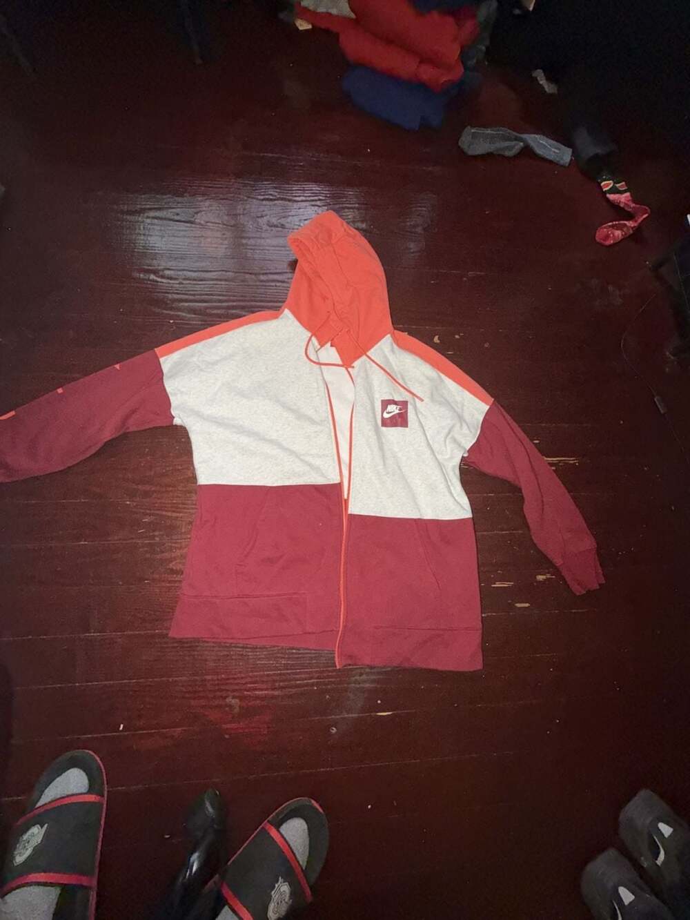 Nike Air Colorblock Full-Zip Hoodie Red Orange Gray Size XL
